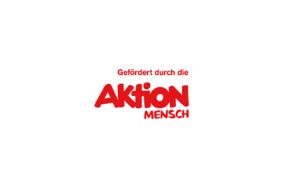 Das Logo der "Aktion Mensch", ein rotes "A" mit einem schwarzen Punkt und dem deutschen Satz "Gefördert durch die Aktion Mensch", ist auf weißem Hintergrund zu sehen.